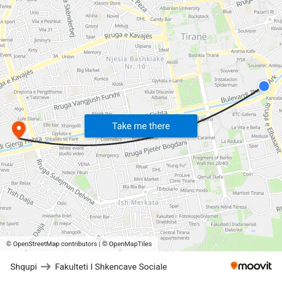 Shqupi to Fakulteti I Shkencave Sociale map