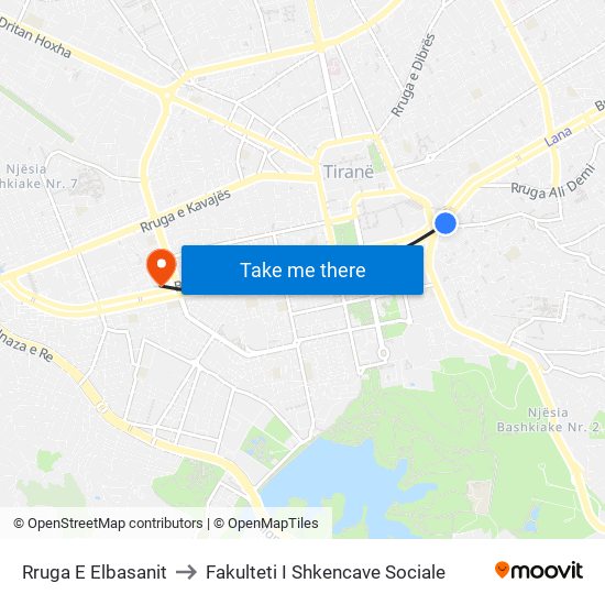 Rruga E Elbasanit to Fakulteti I Shkencave Sociale map