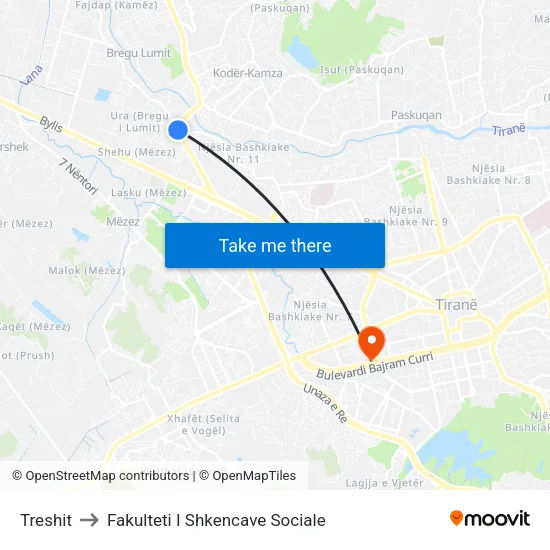 Treshit to Fakulteti I Shkencave Sociale map
