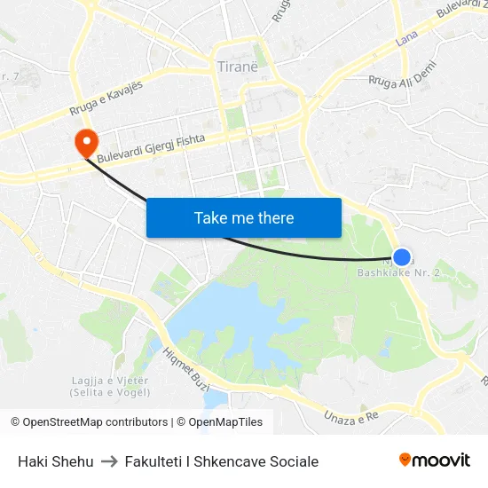 Haki Shehu to Fakulteti I Shkencave Sociale map