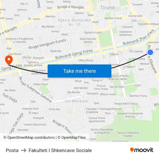 Posta to Fakulteti I Shkencave Sociale map