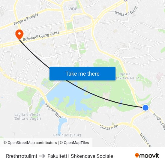 Rrethrrotullmi to Fakulteti I Shkencave Sociale map
