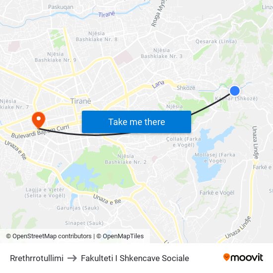 Rrethrrotullimi to Fakulteti I Shkencave Sociale map