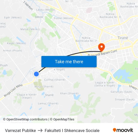 Varrezat Publike to Fakulteti I Shkencave Sociale map