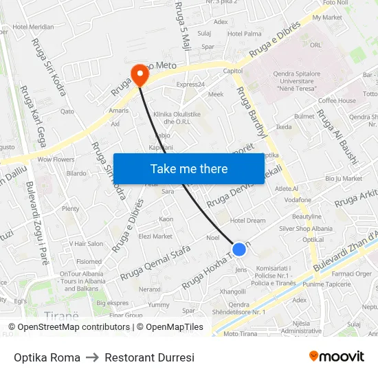 Optika Roma to Restorant Durresi map