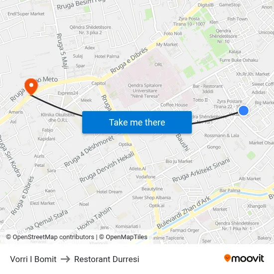 Vorri I Bomit to Restorant Durresi map