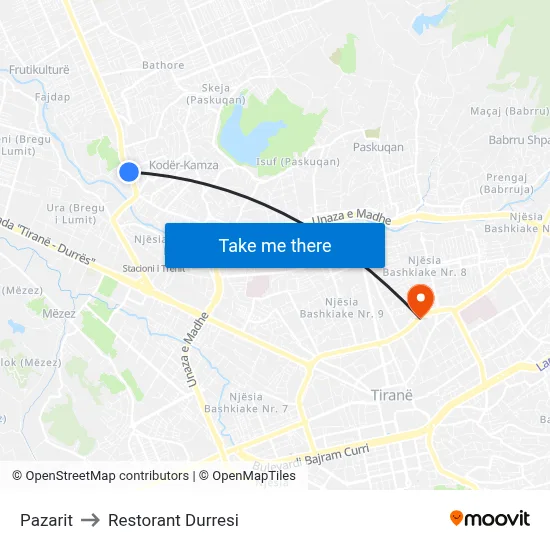 Pazarit to Restorant Durresi map