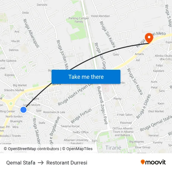 Qemal Stafa to Restorant Durresi map