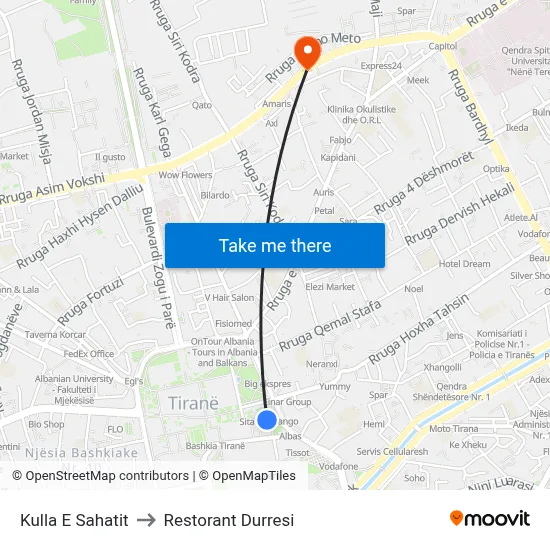 Kulla E Sahatit to Restorant Durresi map