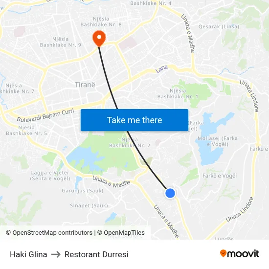 Haki Glina to Restorant Durresi map