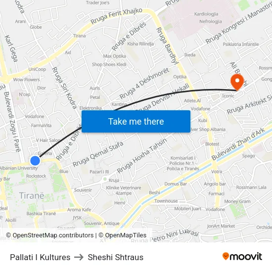 Pallati I Kultures to Sheshi Shtraus map