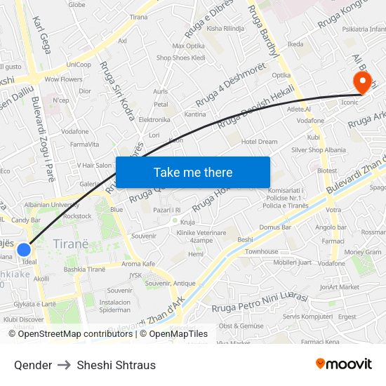 Qender to Sheshi Shtraus map