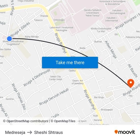 Medreseja to Sheshi Shtraus map