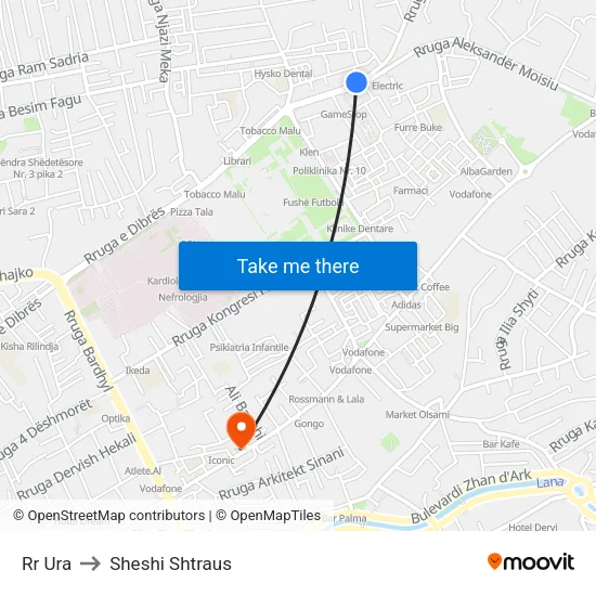 Rr Ura to Sheshi Shtraus map