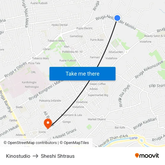 Kinostudio to Sheshi Shtraus map