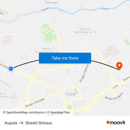 Kupola to Sheshi Shtraus map