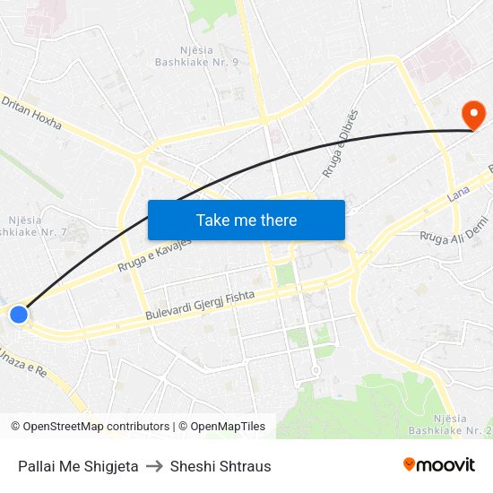 Pallai Me Shigjeta to Sheshi Shtraus map