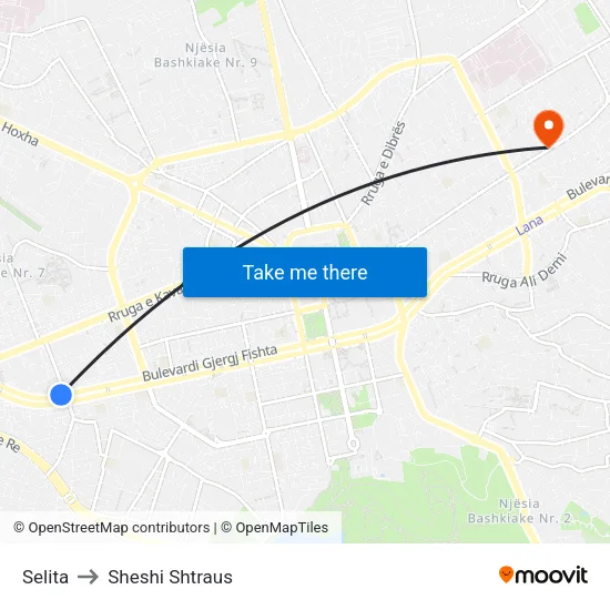 Selita to Sheshi Shtraus map