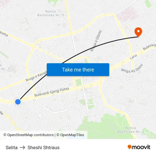 Selita to Sheshi Shtraus map