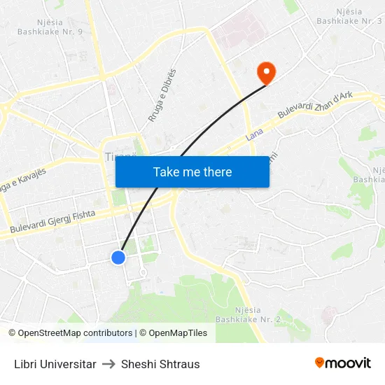 Libri Universitar to Sheshi Shtraus map