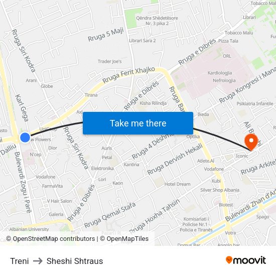 Treni to Sheshi Shtraus map