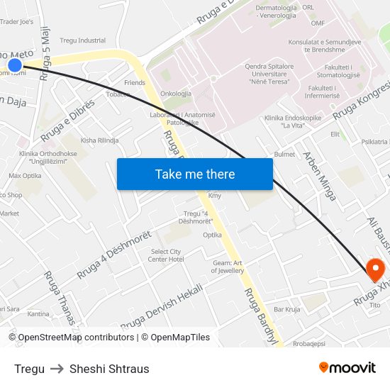 Tregu to Sheshi Shtraus map