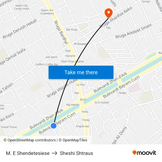 M. E Shendetesiese to Sheshi Shtraus map