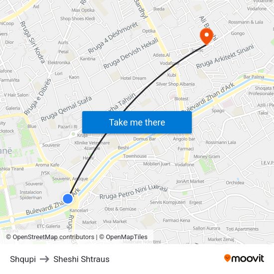 Shqupi to Sheshi Shtraus map