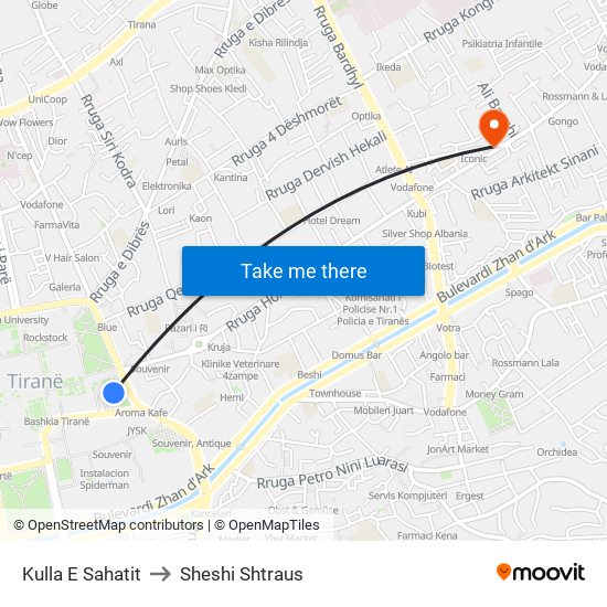 Kulla E Sahatit to Sheshi Shtraus map