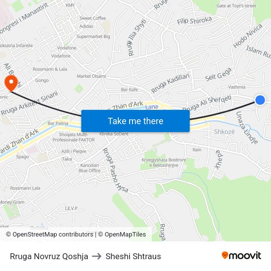 Rruga Novruz Qoshja to Sheshi Shtraus map