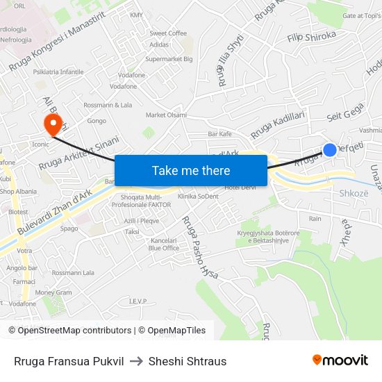 Rruga Fransua Pukvil to Sheshi Shtraus map