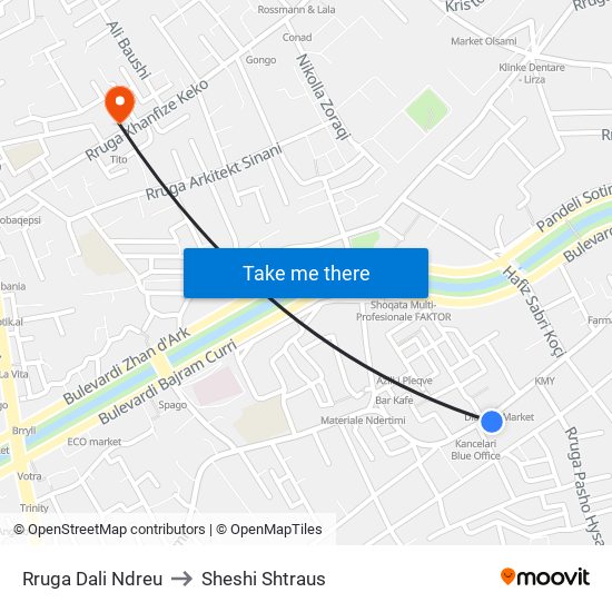Rruga Dali Ndreu to Sheshi Shtraus map