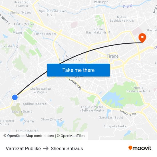 Varrezat Publike to Sheshi Shtraus map