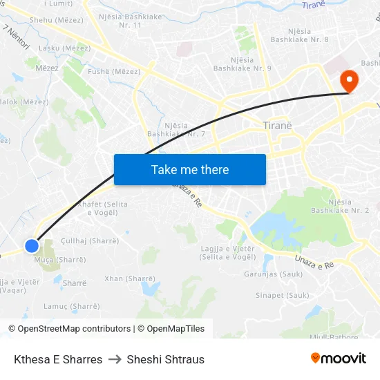 Kthesa E Sharres to Sheshi Shtraus map
