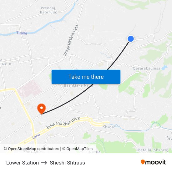 Lower Station to Sheshi Shtraus map