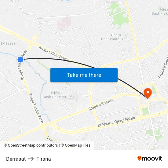 Derrasat to Tirana map