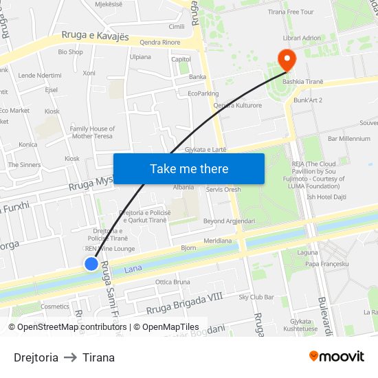 Drejtoria to Tirana map