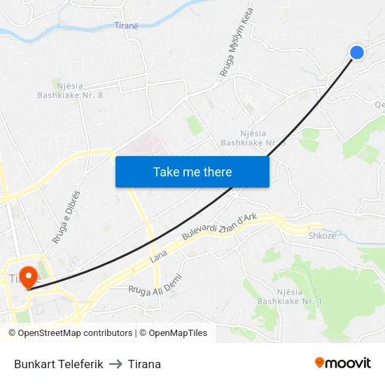 Bunkart Teleferik to Tirana map