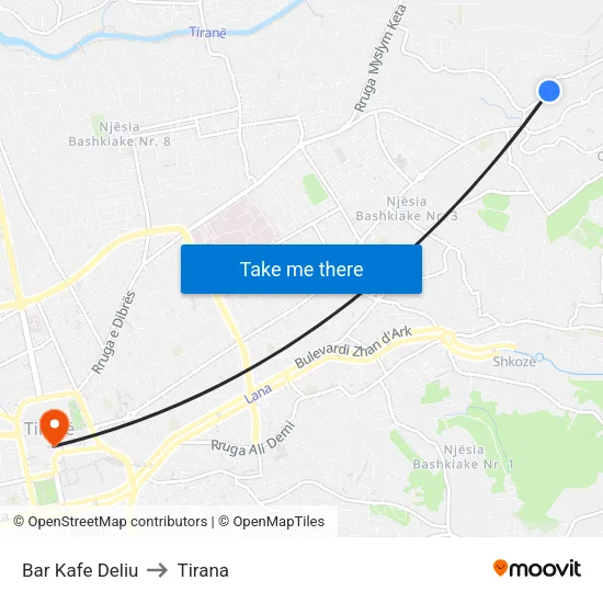Bar Kafe Deliu to Tirana map