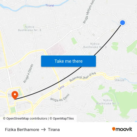 Fizika Berthamore to Tirana map