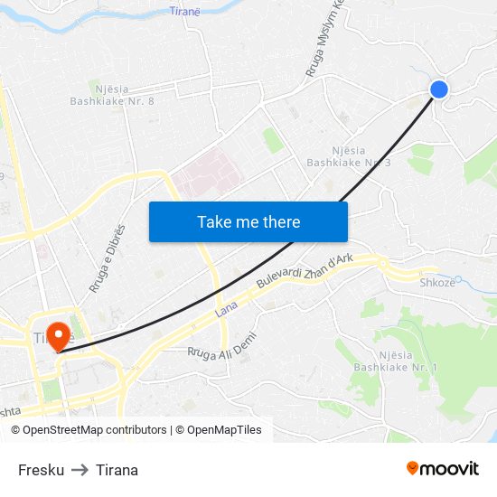 Fresku to Tirana map