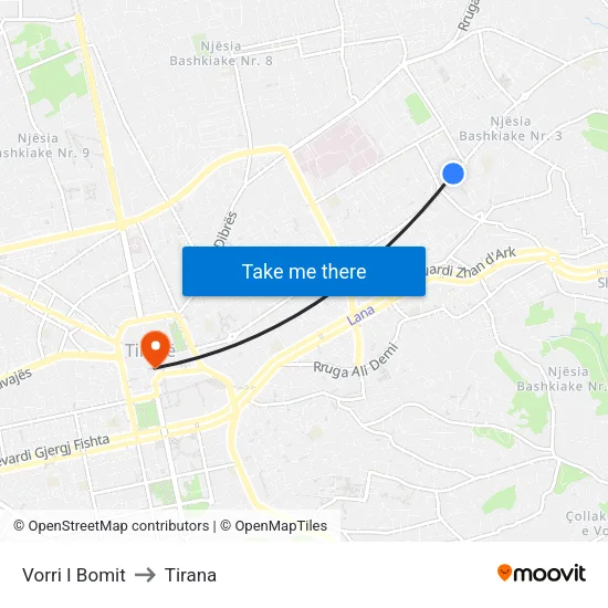 Vorri I Bomit to Tirana map