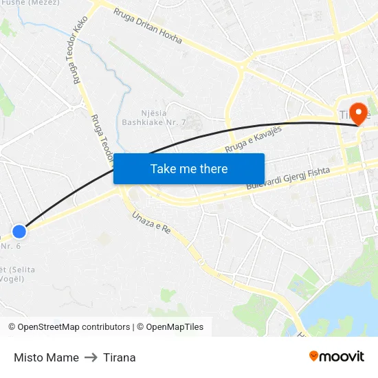 Misto Mame to Tirana map