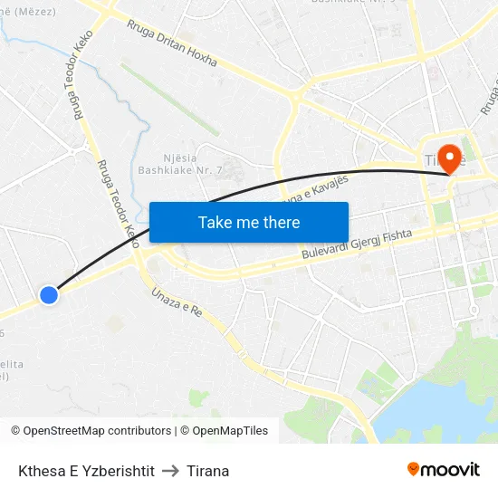 Kthesa E Yzberishtit to Tirana map
