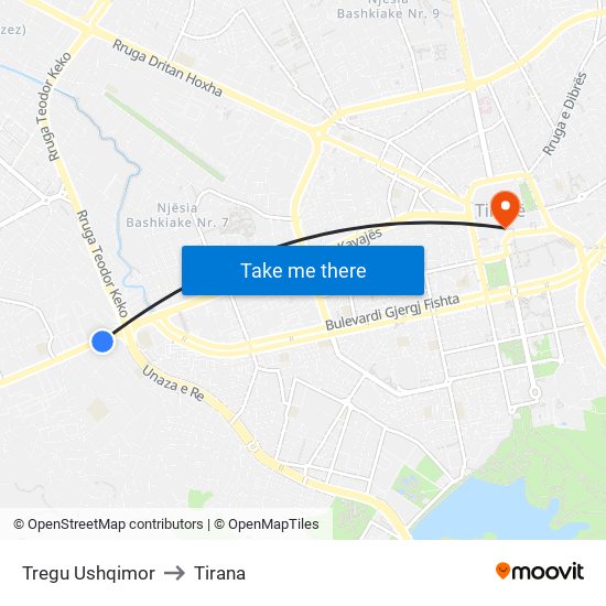 Tregu Ushqimor to Tirana map