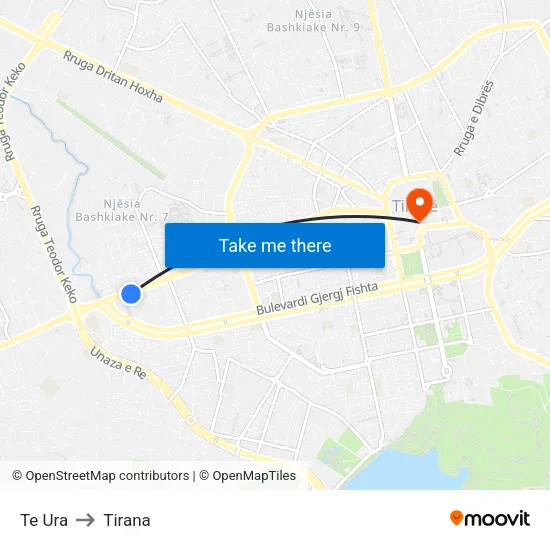 Te Ura to Tirana map