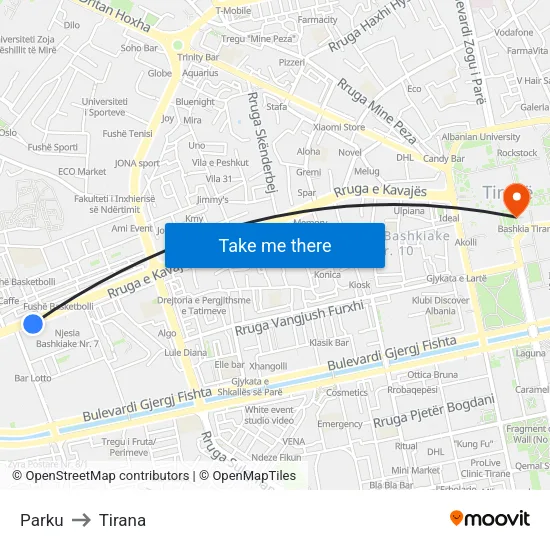 Parku to Tirana map