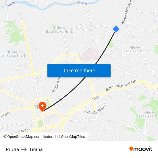 Rr Ura to Tirana map