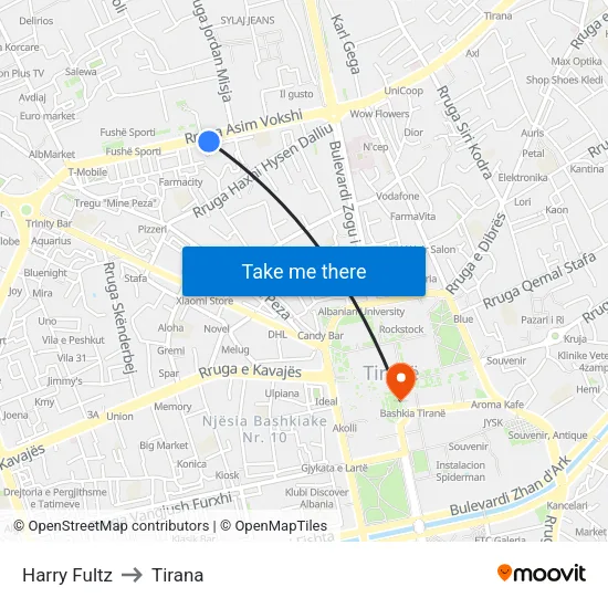 Harry Fultz to Tirana map