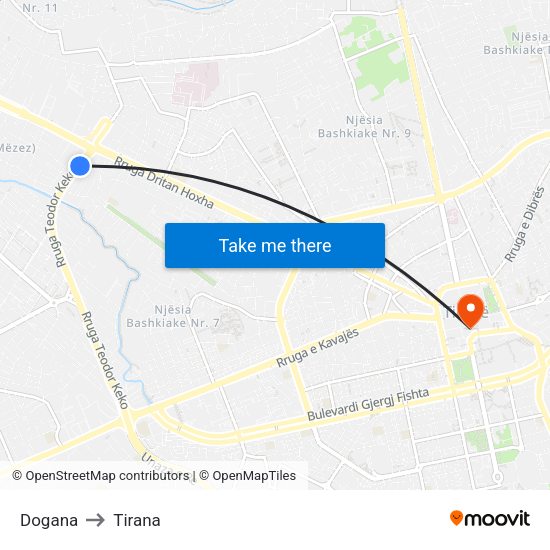 Dogana to Tirana map